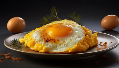 Fried Egg Served on a Plate with Dill