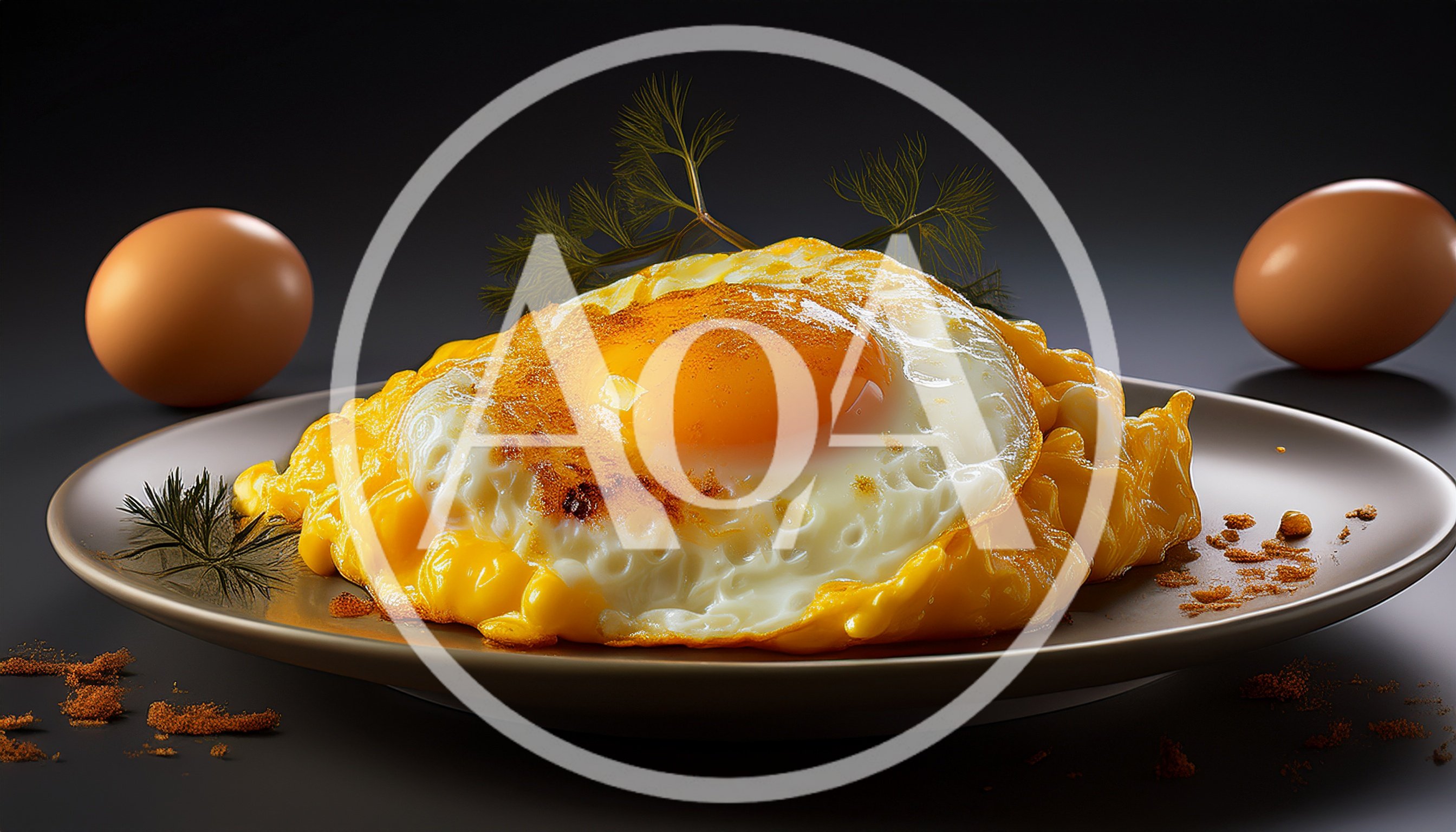 Fried Egg Served on a Plate with Dill