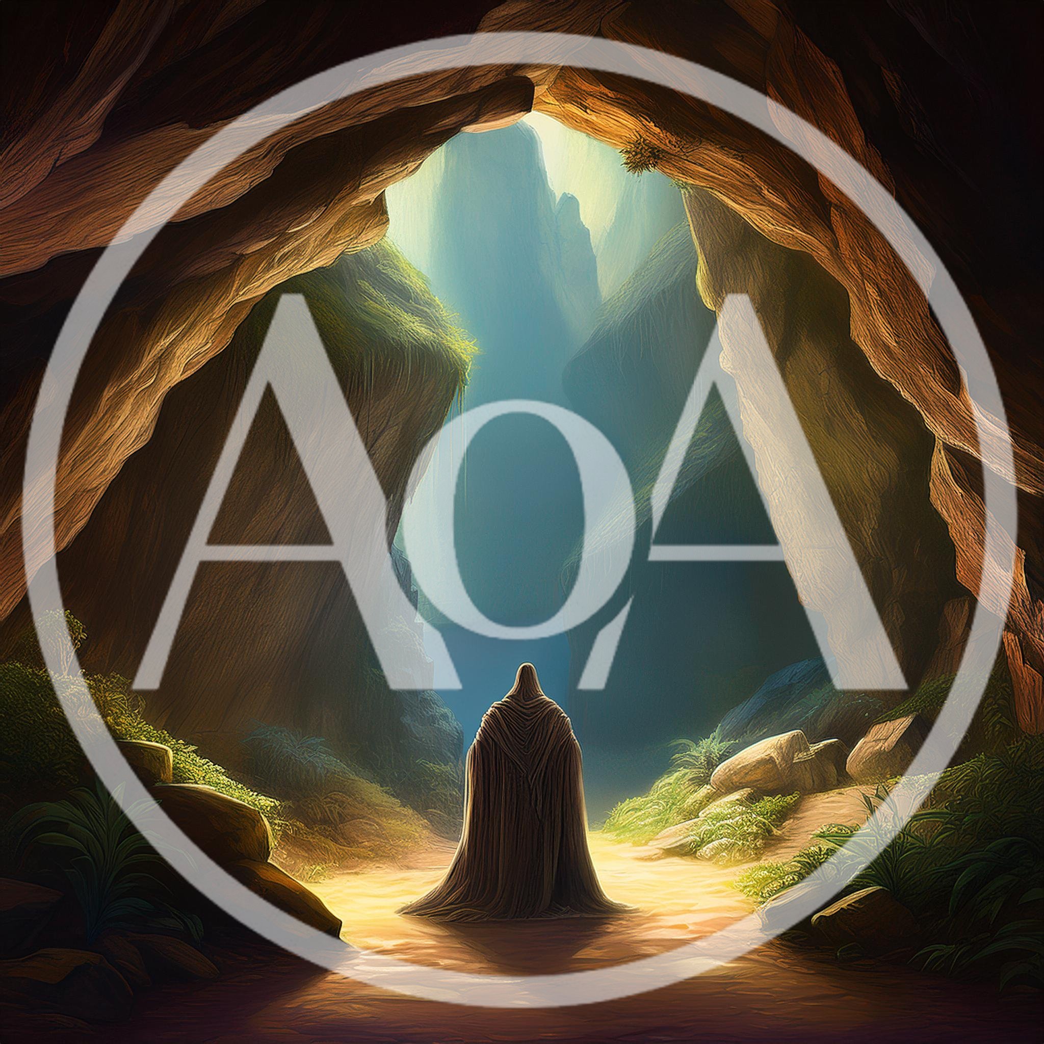 Cloaked Figure Standing In A Mystical Cave Entrance
