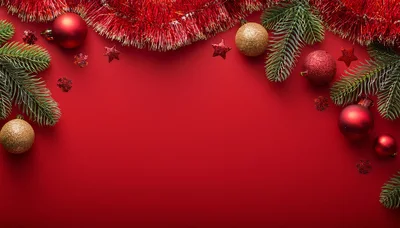 Christmas Holiday Background With Ornaments And Pine Branches