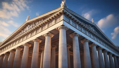 Low Angle View of Classical Greek Temple Architecture
