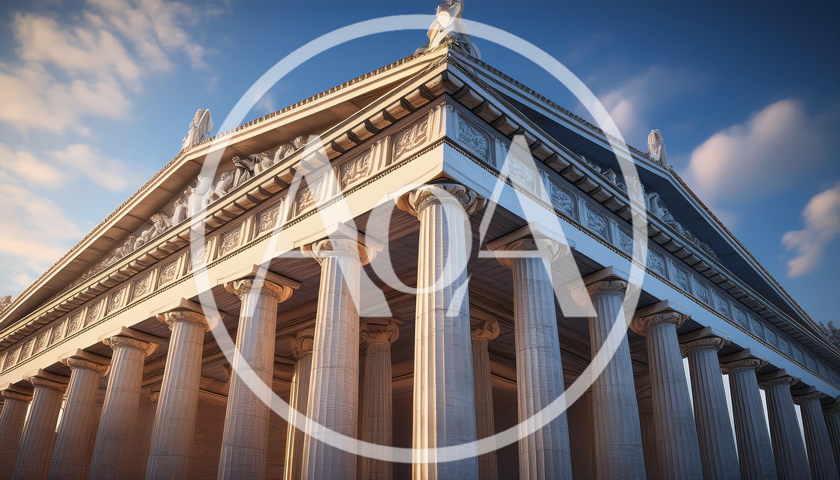 Low Angle View of Classical Greek Temple Architecture