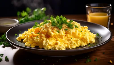 Scrambled Eggs With Fresh Herbs On A Plate