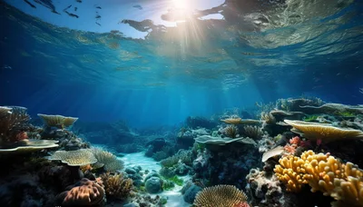 Vibrant Coral Reef Underwater Scene With Sunbeams