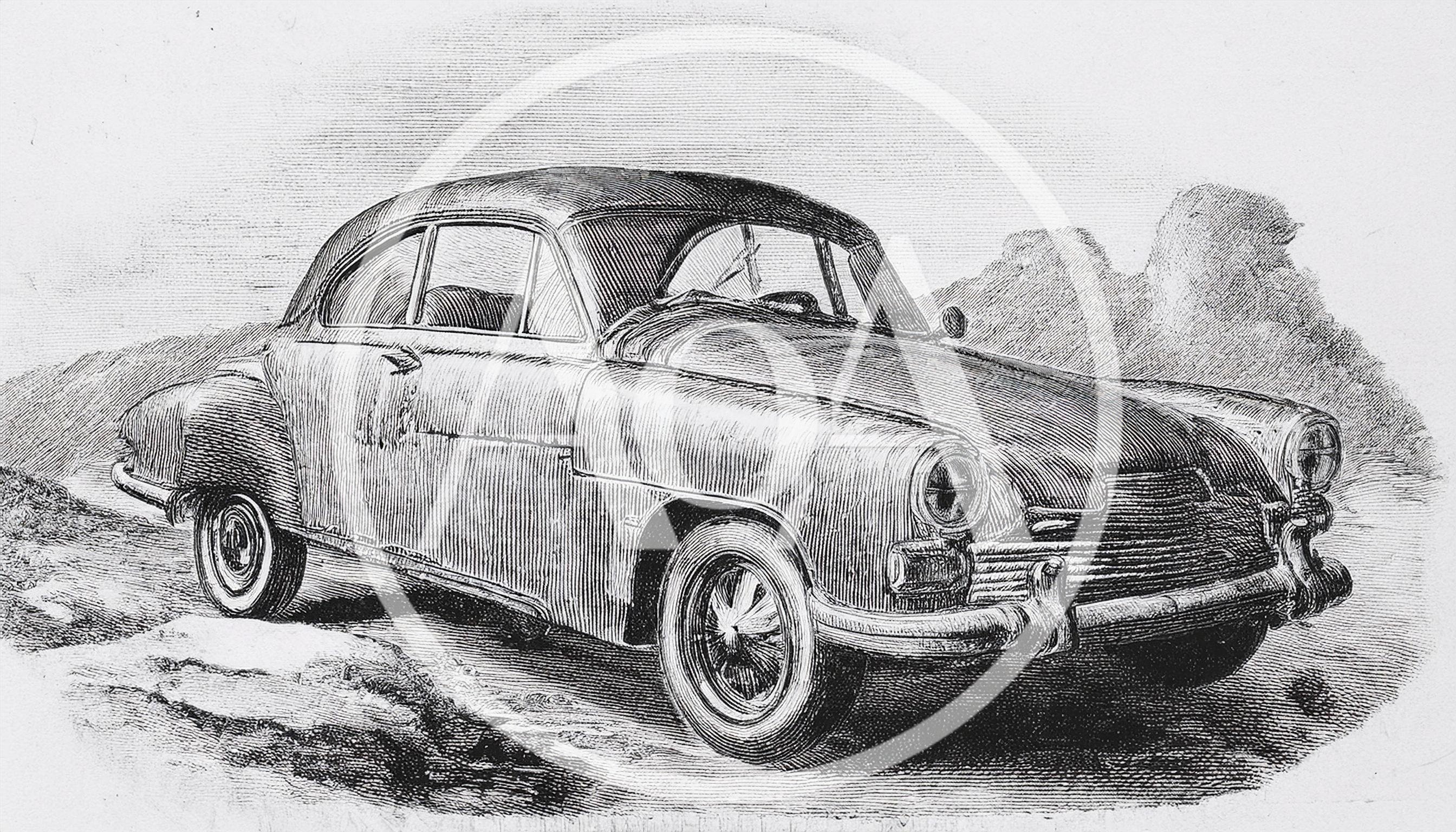 Vintage Car Illustration In Classic Etching Style