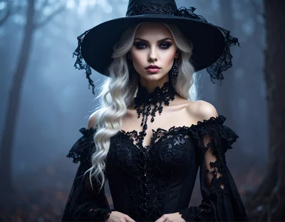 Portrait Of A Beautiful Witch In A Dark Forest