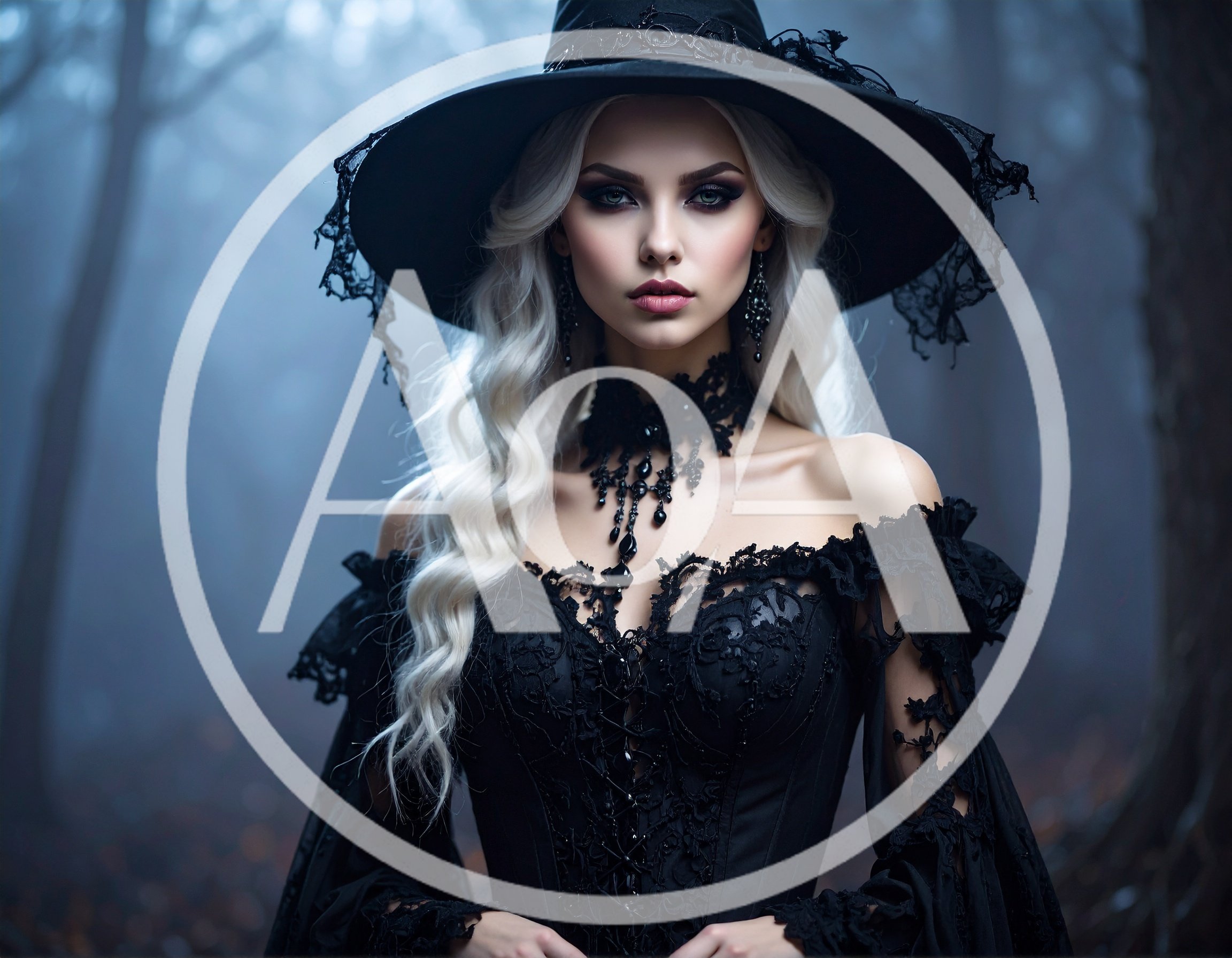 Portrait Of A Beautiful Witch In A Dark Forest