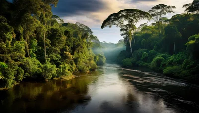 Serene River Flowing Through Lush Tropical Rainforest