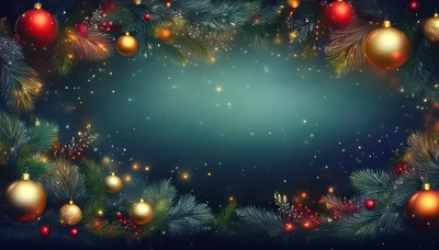 Christmas Holiday Background With Ornaments And Pine Branches