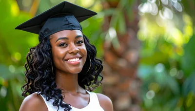 Portrait Of A Smiling Young Woman Wearing Graduation Cap