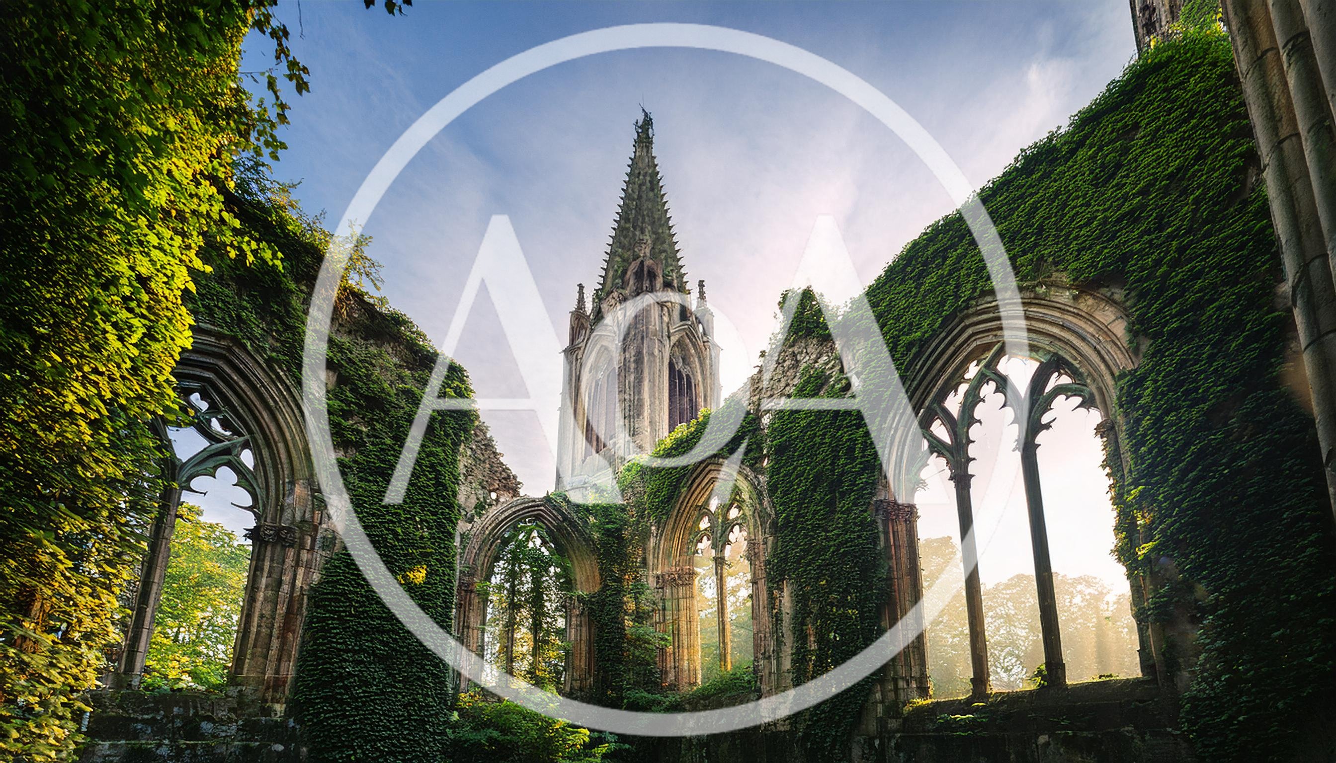 Ruined Gothic Church With Ivy Covered Stone Walls