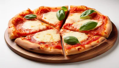 Fresh Margherita Pizza Slices On Wooden Board