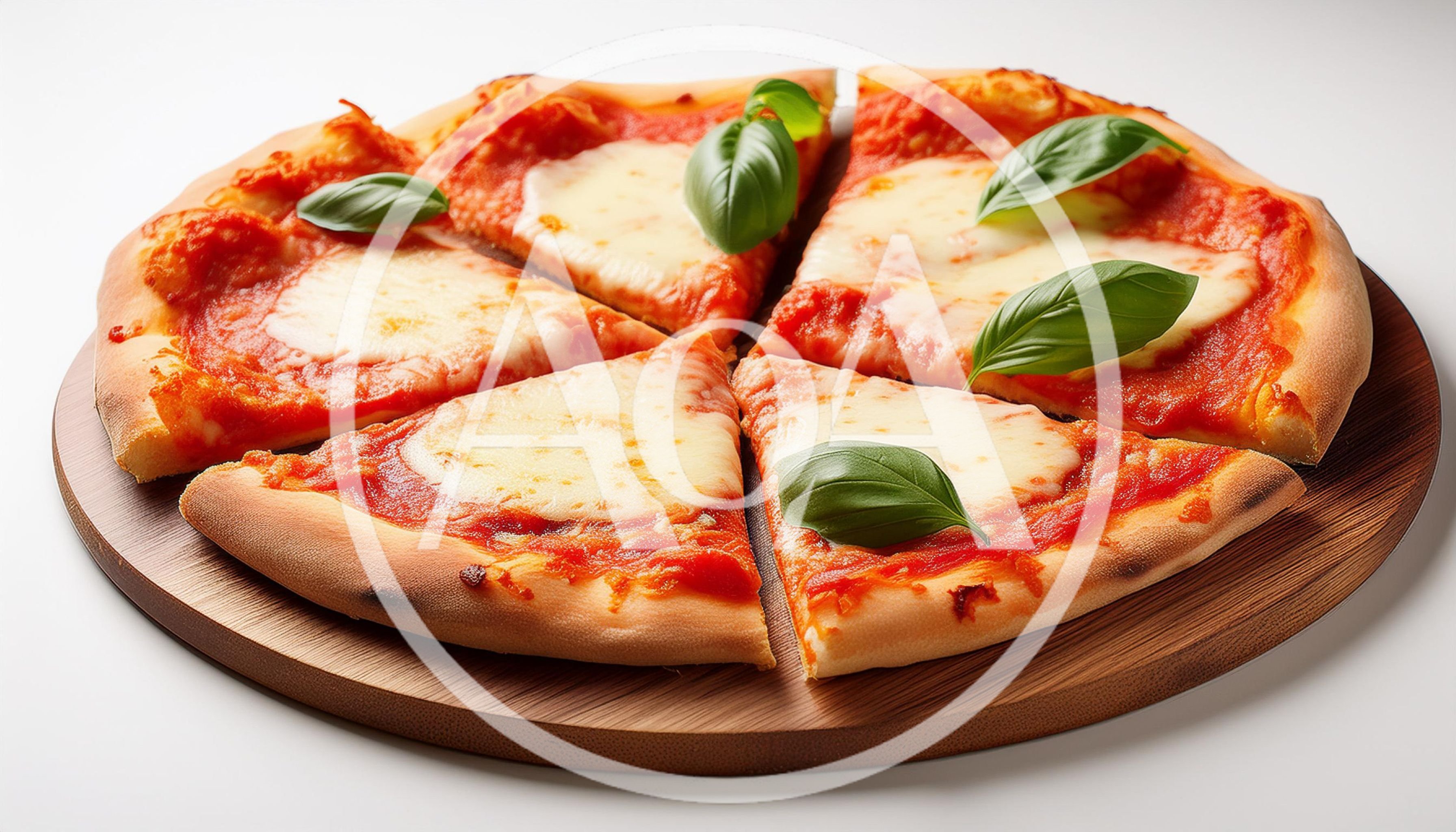 Fresh Margherita Pizza Slices On Wooden Board