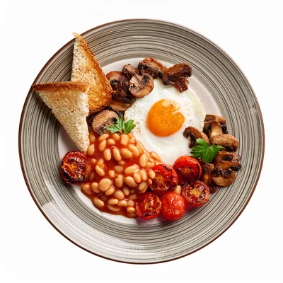 Traditional English Breakfast Plate With Fried Egg And Beans