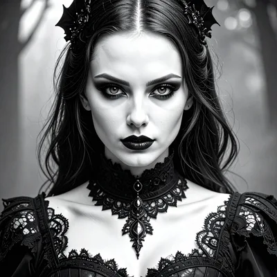 Gothic Woman With Dark Makeup And Lace Choker