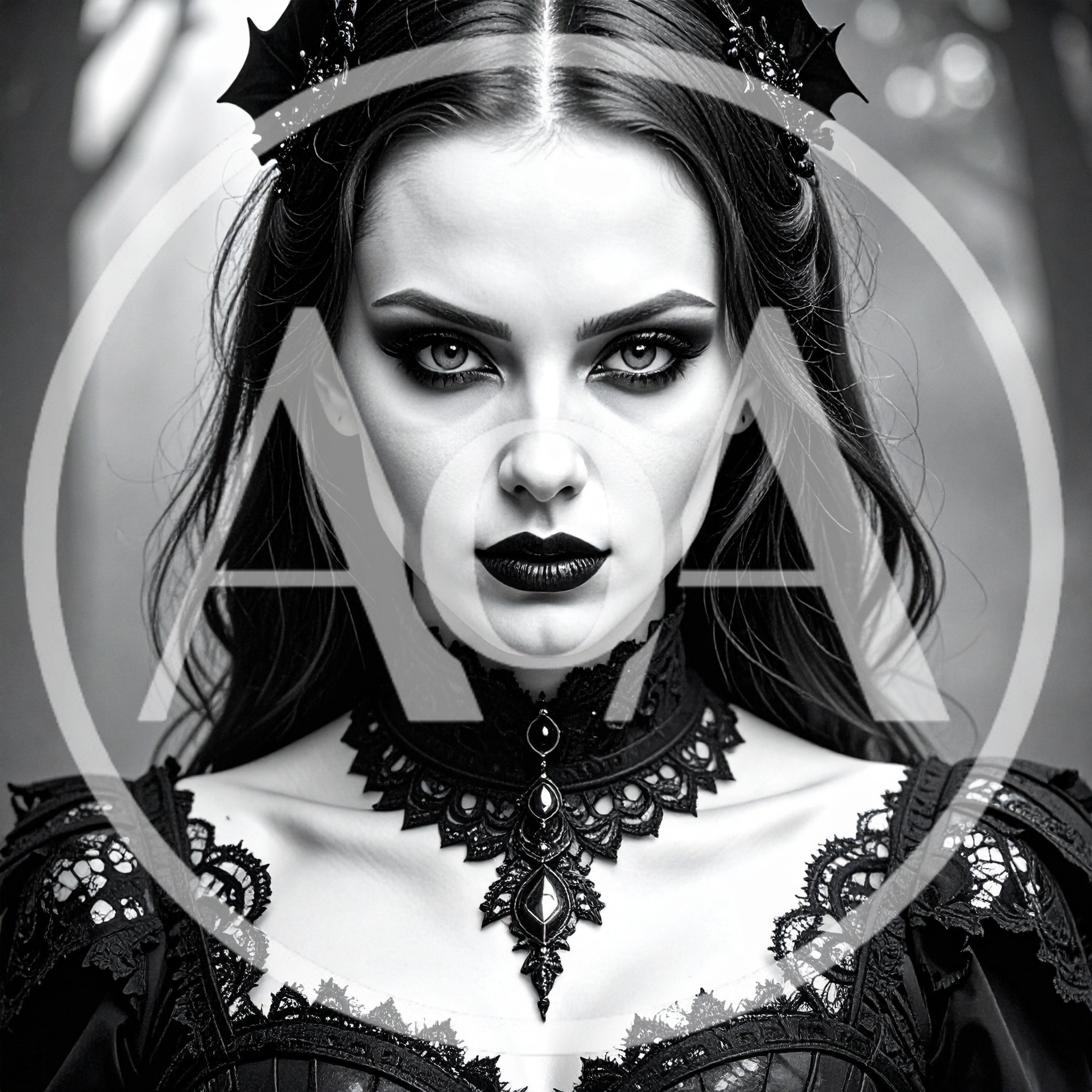 Gothic Woman With Dark Makeup And Lace Choker
