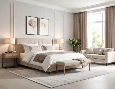Modern Neutral Bedroom Interior With Elegant Furniture