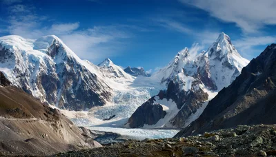 Majestic Snow Covered Peaks Of The Karakoram Range