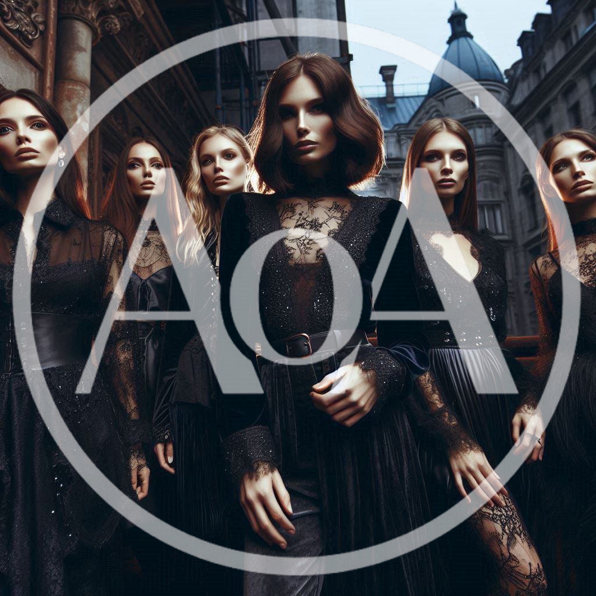 Group of Elegant Women in Gothic Lace Fashion