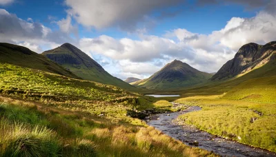 Scenic Landscape Of Glencoe Valley In The Scottish Highlands