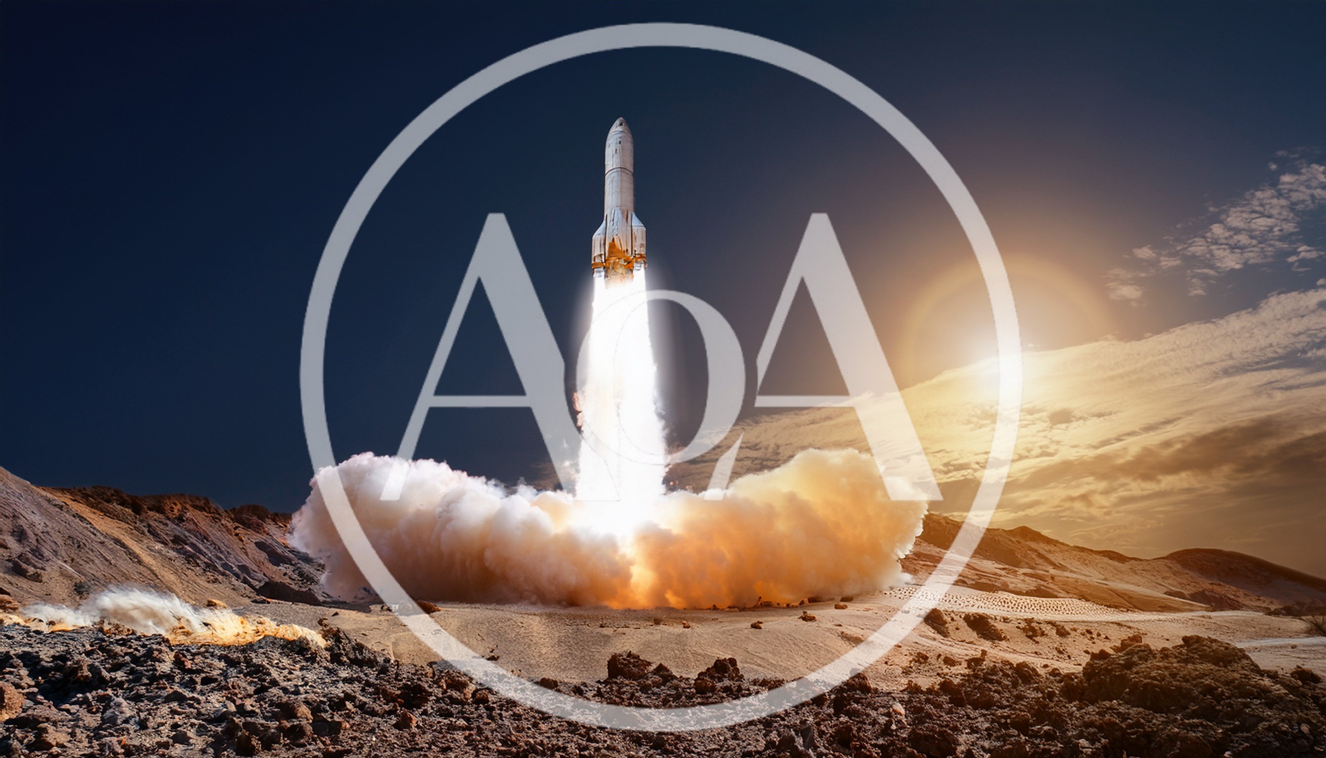 Space Rocket Launching From A Desert Landscape