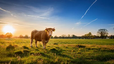 Brown Cow Standing In A Sunny Meadow