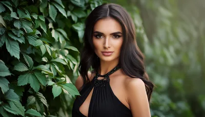 Portrait Of A Beautiful Woman In A Black Dress