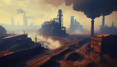 Industrial Factory Complex With Heavy Smoke Pollution