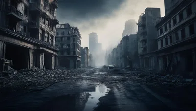 Post-Apocalyptic Ruined City Street Aftermath