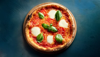 Fresh Margherita Pizza On A Wooden Serving Board