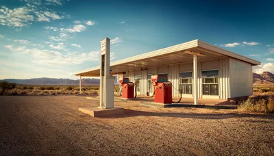 Abandoned Vintage Gas Station In The Desert
