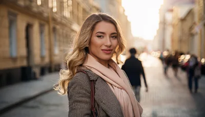 Young Woman Walking Down A Sunny European Street