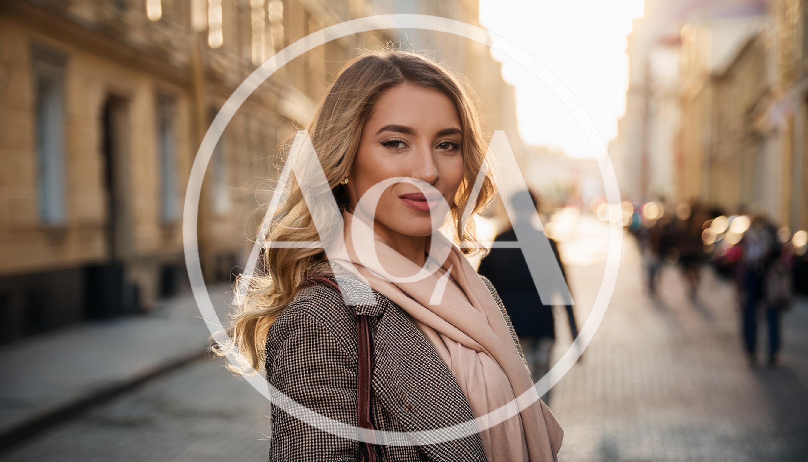 Young Woman Walking Down A Sunny European Street