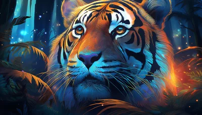 Majestic Tiger Portrait In A Glowing Magical Forest