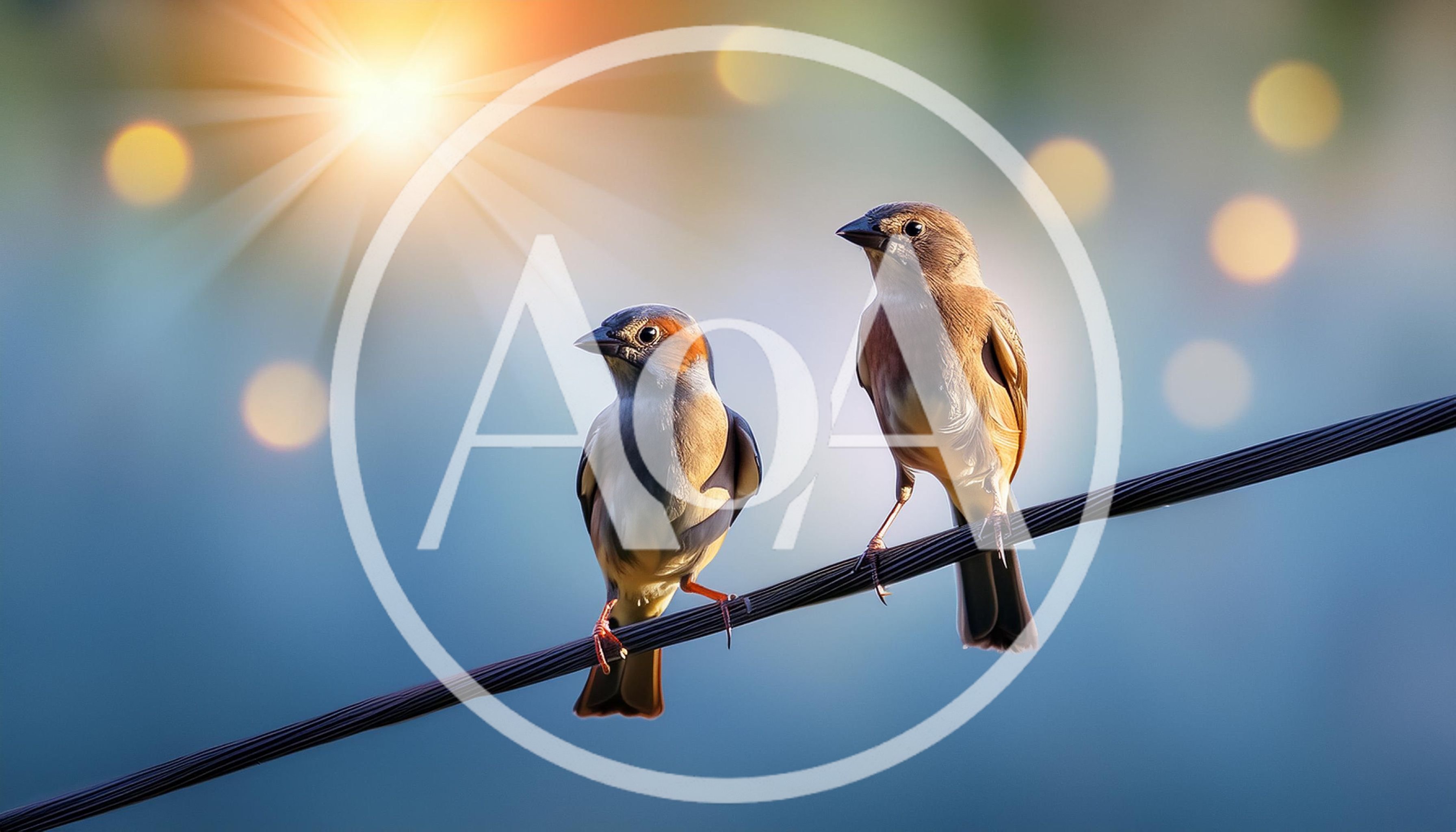 Two Small Birds Perched Together On A Wire