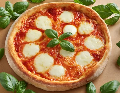 Fresh Margherita Pizza With Basil Leaves