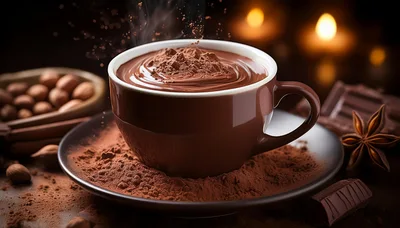 Steaming Cup Of Hot Chocolate With Cocoa Powder