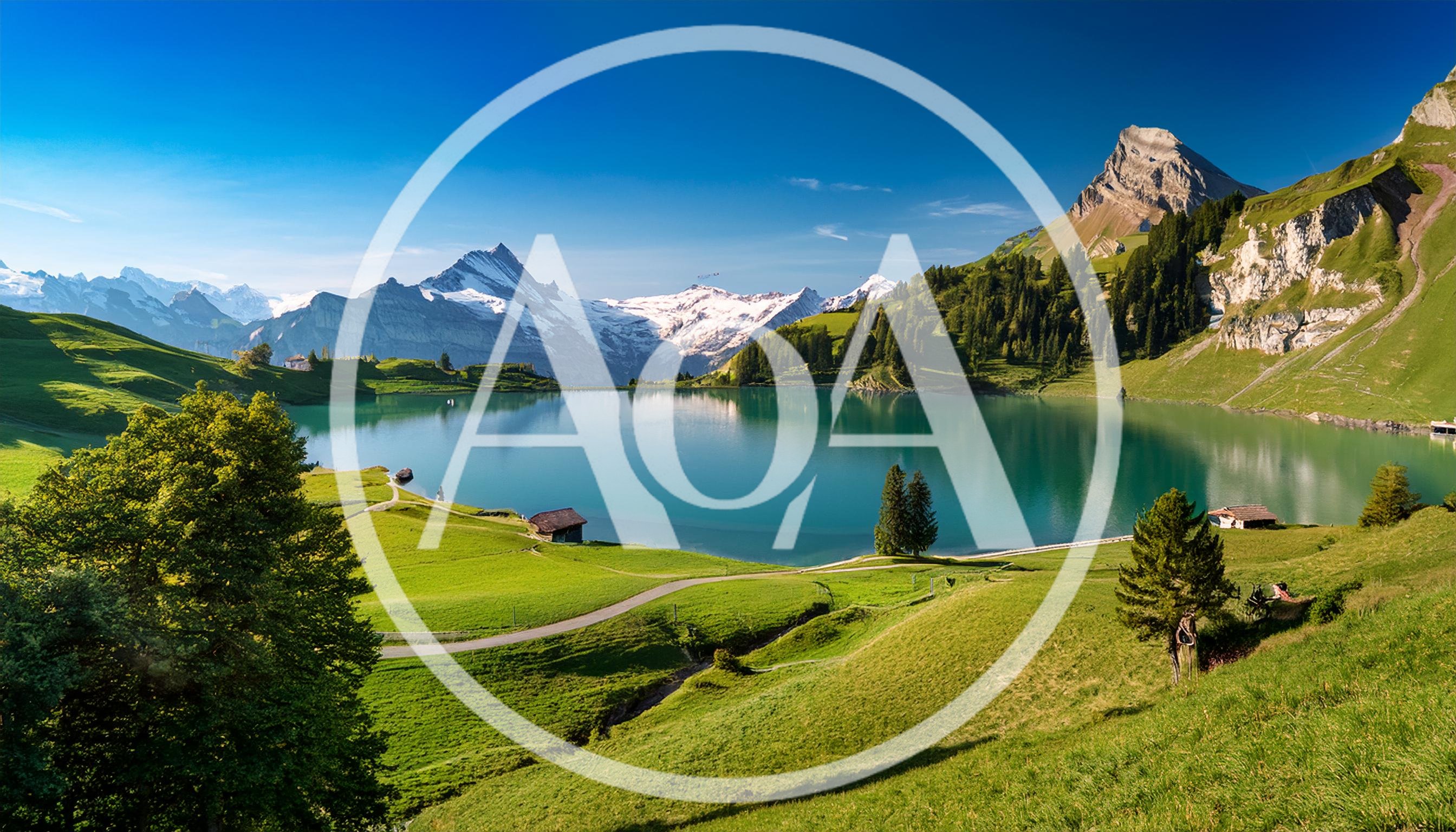 Bachalpsee Lake With Snow Capped Swiss Alps Mountains