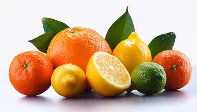 Assorted Fresh Citrus Fruits With Green Leaves