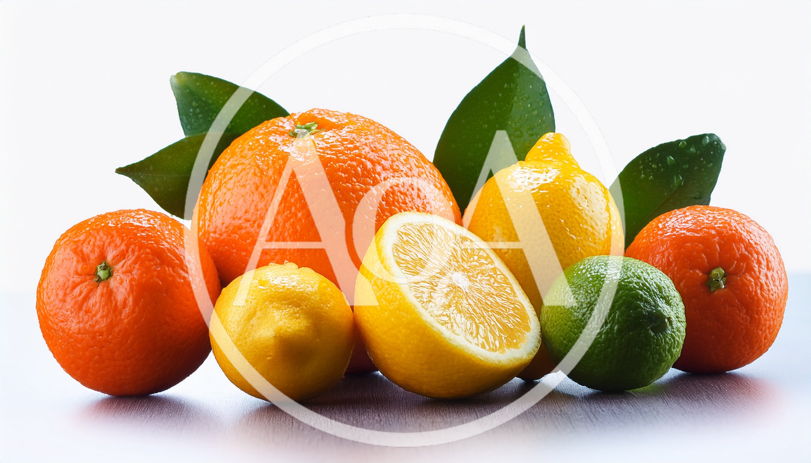 Assorted Fresh Citrus Fruits With Green Leaves