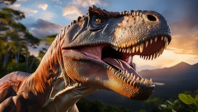 Close Up Portrait Of A Ferocious Tyrannosaurus Rex