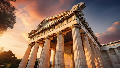 Ancient Greek Temple At Sunset
