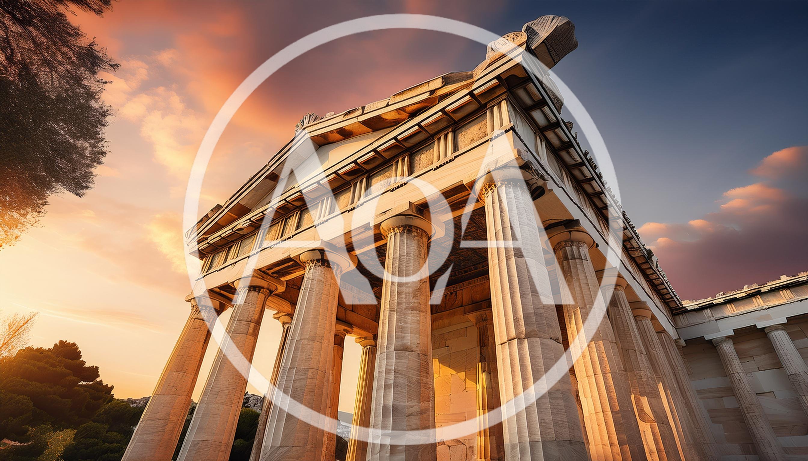Ancient Greek Temple At Sunset