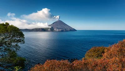 Active Volcano Erupting On A Remote Island