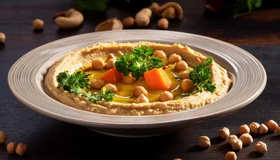 Hummus Bowl Garnished With Chickpeas And Fresh Parsley