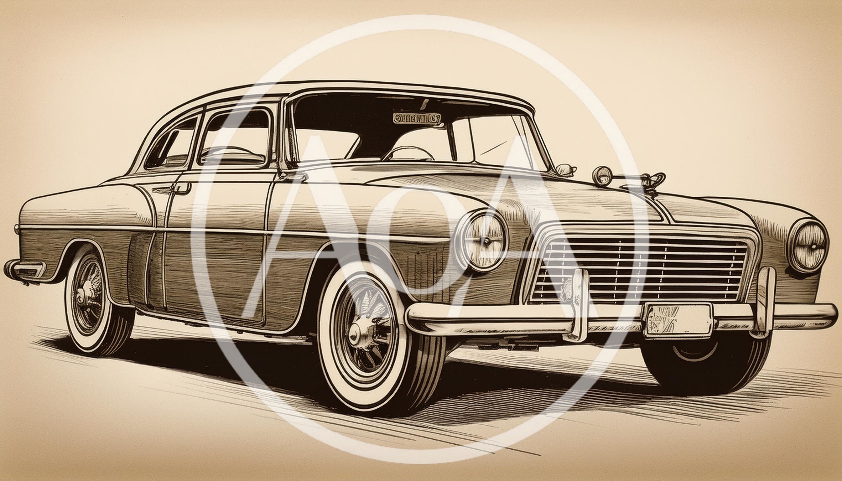 Vintage Classic Car Sketch Illustration