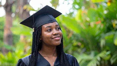 Young Black Woman Wearing Graduation Cap And Gown