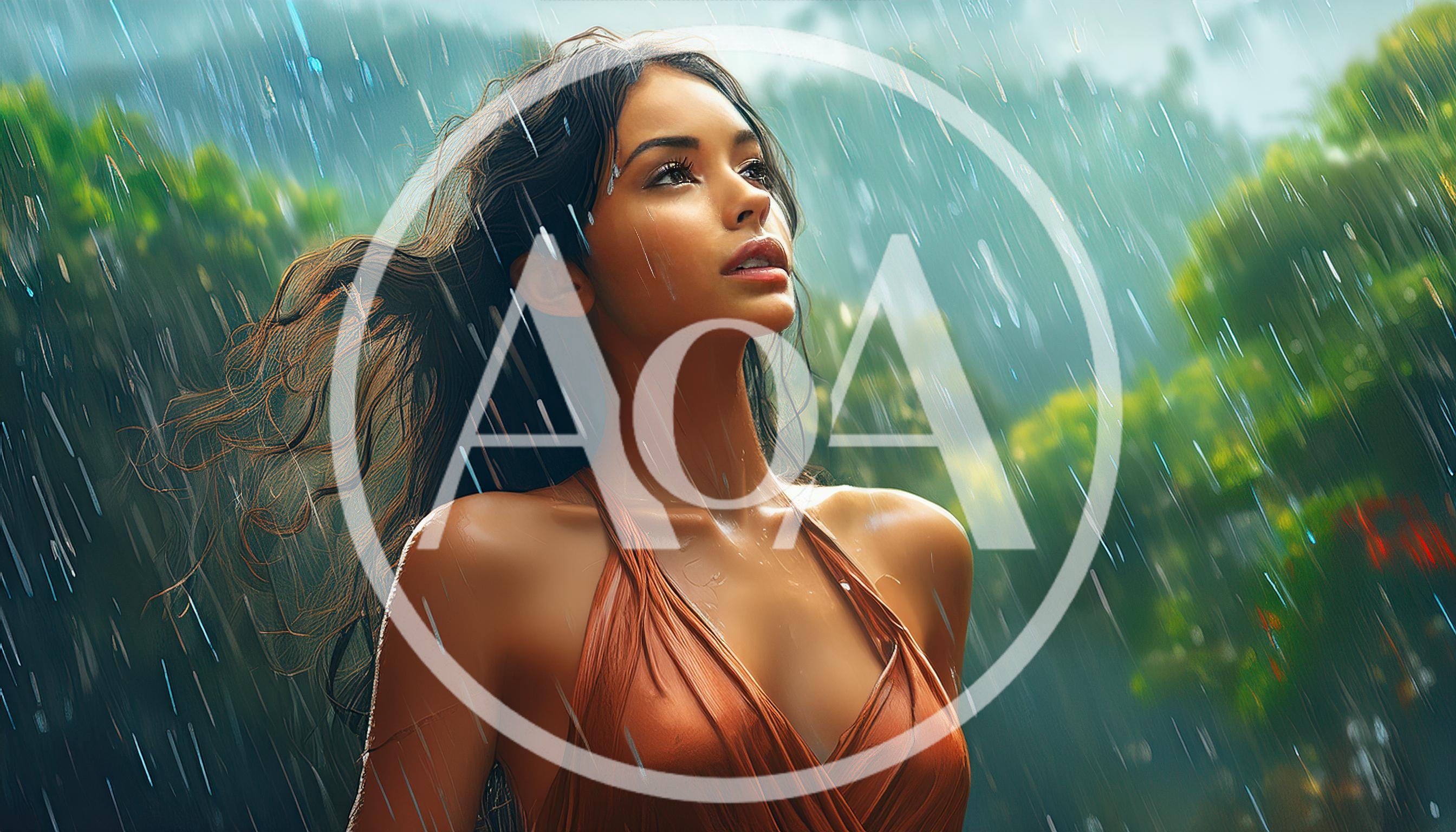 Young Woman Standing Outdoors In The Rain