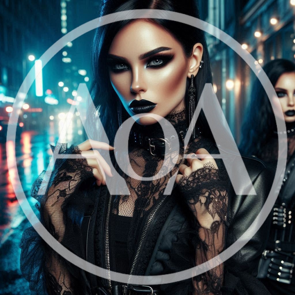 Gothic Women In Dark Fashion On City Street