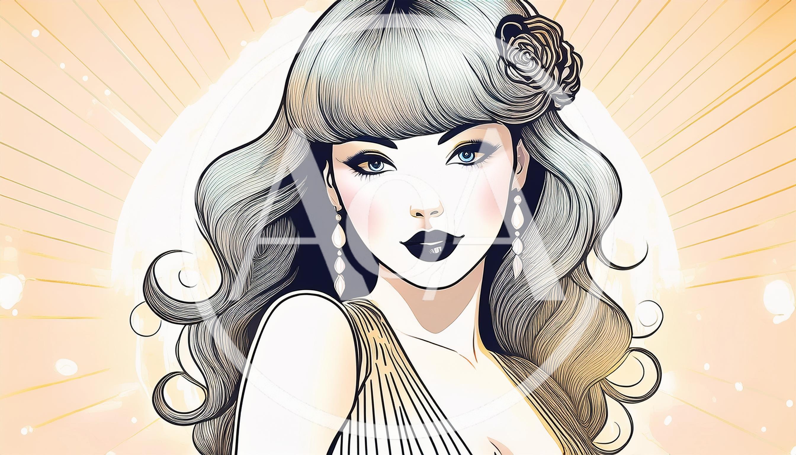 Stylized Illustration Of A Glamorous Woman With Wavy Hair